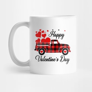 Happy Valentine's Day Heart Graphic Love Truck Buffalo Plaid Shirt Mug